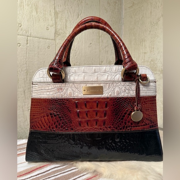 Brahmin Handbags - Brahmin White, Brown, and Black Crocodile-Embossed Satchel